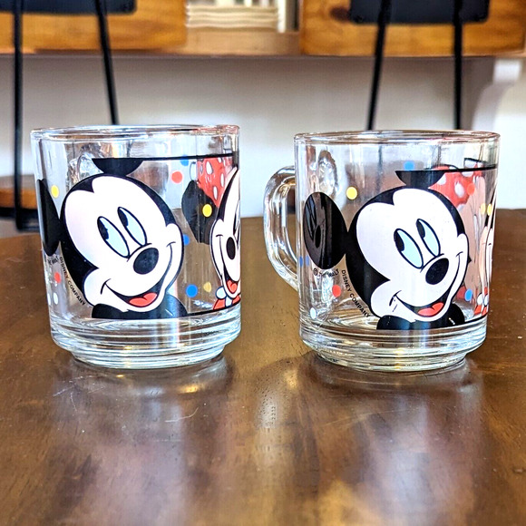 Anchor Hocking Disney Mickey and Minnie Mouse Clear Glass Mug Coffee Cup Vintage - Picture 4 of 13